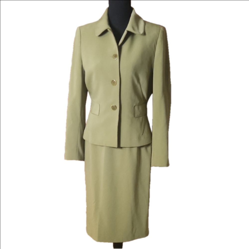 Vintage Kasper Olive Green Skirt Suit Set, Size 6